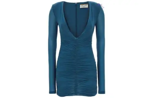 SAINT LAURENT Draped V Neck Long Sleeved Dress