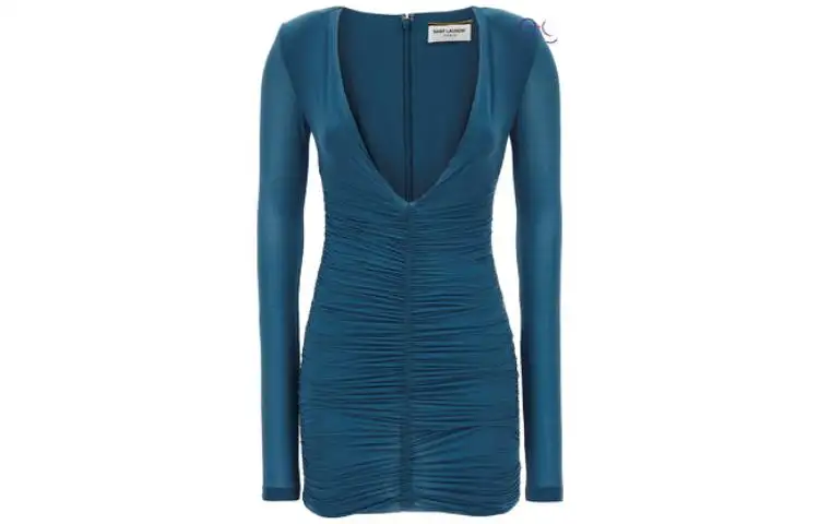 SAINT LAURENT Draped V Neck Long Sleeved Dress