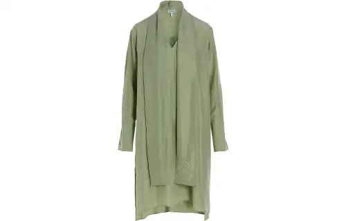 LOEWE Long Sleeved Dresses Women's Green V Neck Moderate Long