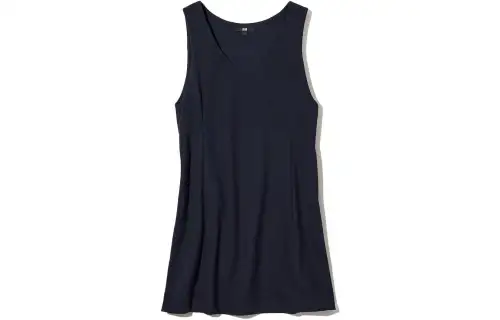 UNIQLO Sleeveless Dresses Women's Navy Blue U Neck Moderate Mid Length