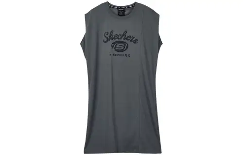 Skechers Lifestyle Sleeveless Dresses Women's Dark Gray Crew Neck Moderate Mid Length