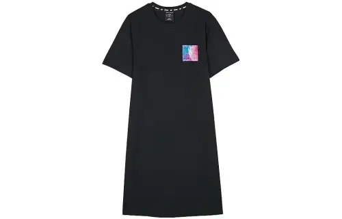 Skechers Short Sleeved Dresses Women's Carbon Black/0018 Crew Neck Moderate Mid Length