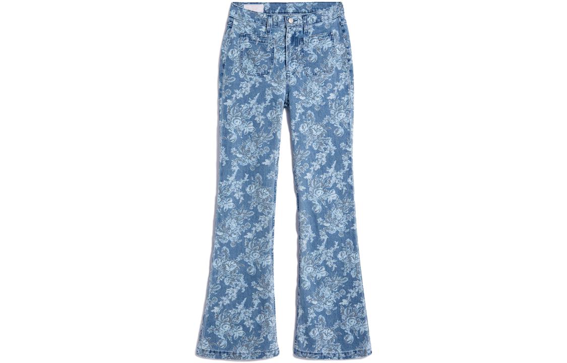 GAP X LoveShackFancy High Rise Floral '70s Flare Jeans With Washwell Indigo Flowers
