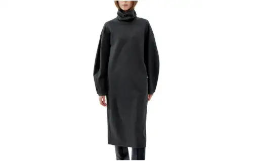 UNIQLO FW23 U Long Sleeved Dresses Women's Dark Gray Lapel Moderate Mid Length