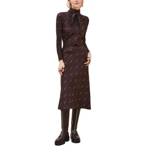 HERMES Long Sleeved Dress Women's Saddle Red