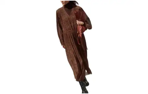 UNIQLO X Clare Waight Keller Long Sleeved Dresses Women's Umber V Neck Moderate Mid Length