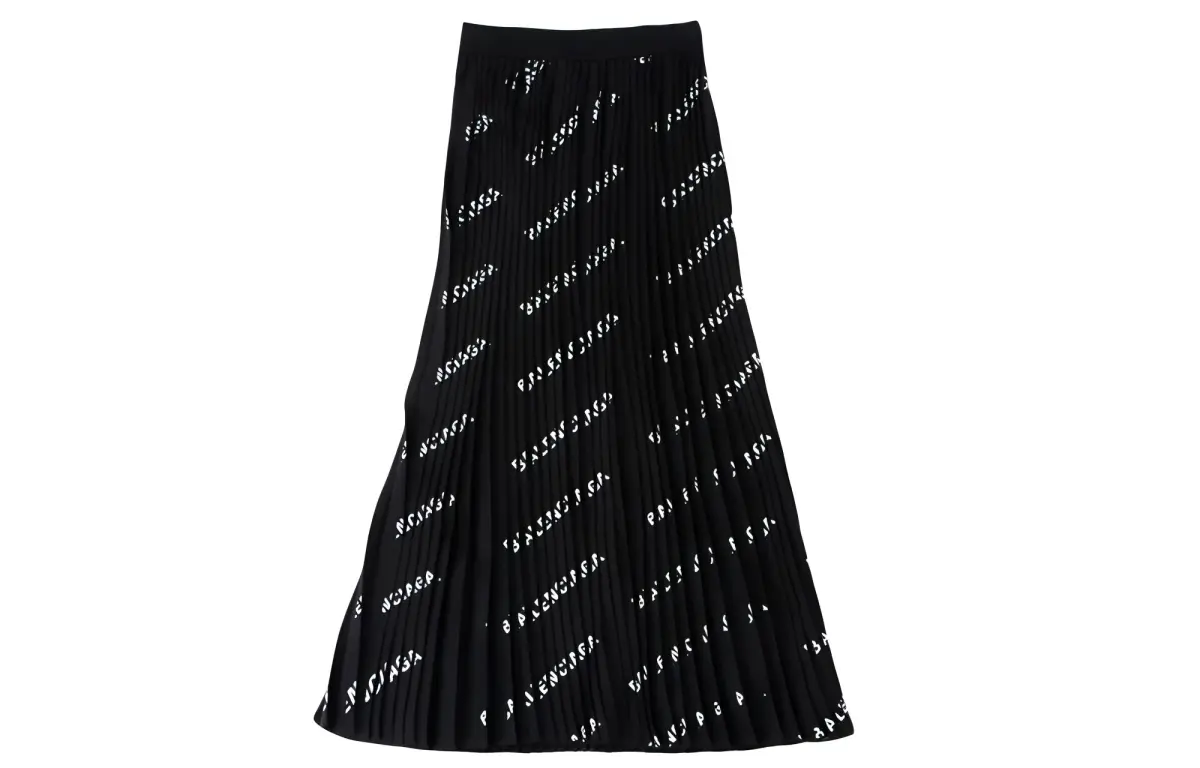 Balenciaga All Over Logo Pleated Midi Skirt 'Black'
