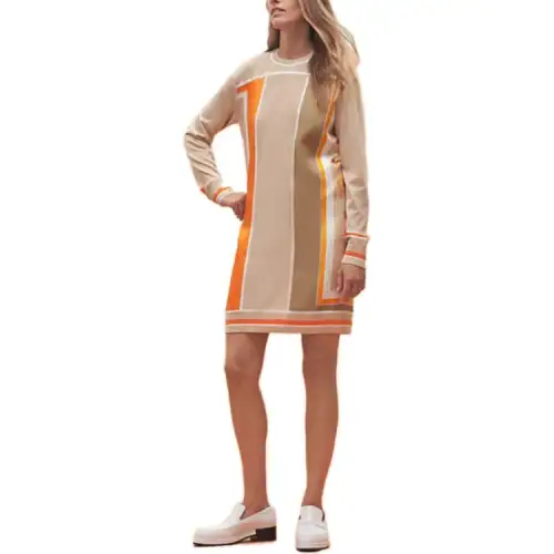 HERMES Long Sleeved Dress Women's Khaki