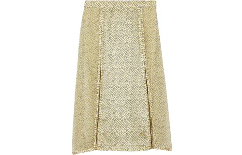 Burberry Monogram Print Silk Pleated Skirt 'Pale Yellow'