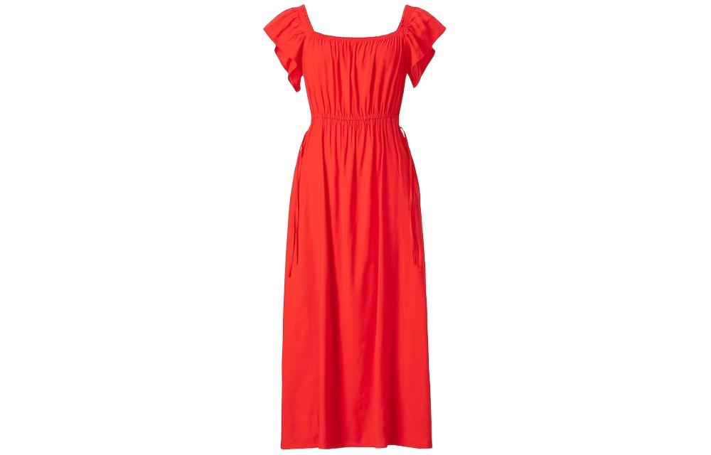 UNIQLO Uniqlo C Series SS24 Solid Color Gathered Back Open Short Sleeve Dress Women's Red