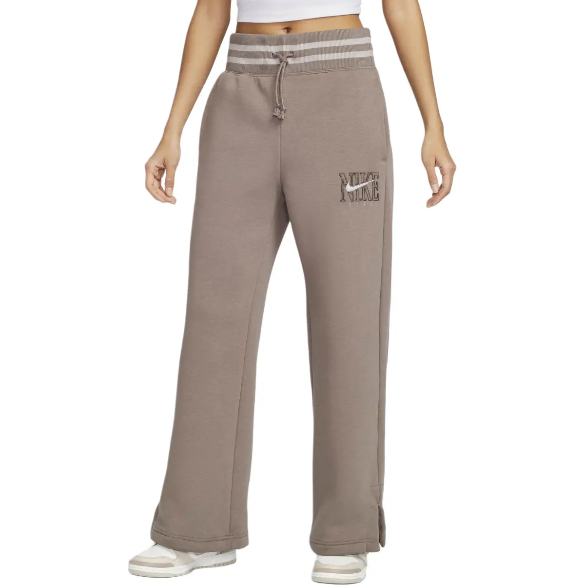 Nike Sportswear Phoenix Fleece NSW Fleece Lined High Rise Wide Leg Lace Up Knitted Sweatpants Women's Mink Brown