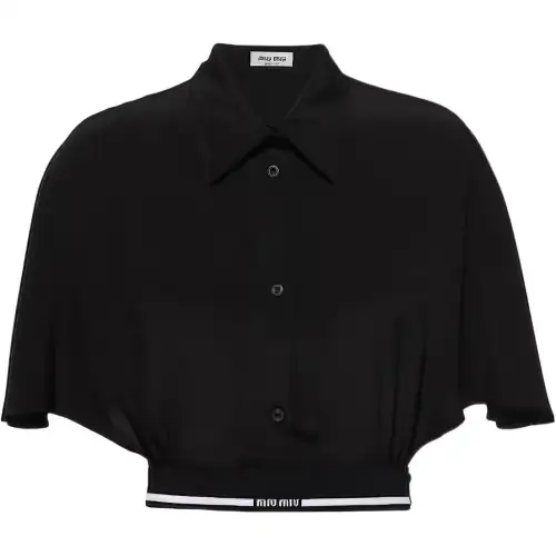 MIU MIU Crop Tops Women's Black Lapel Moderate