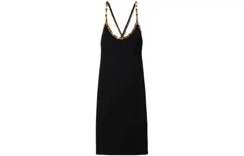 MIU MIU Slip Dresses Women's Black Crew Neck Moderate Mid Length