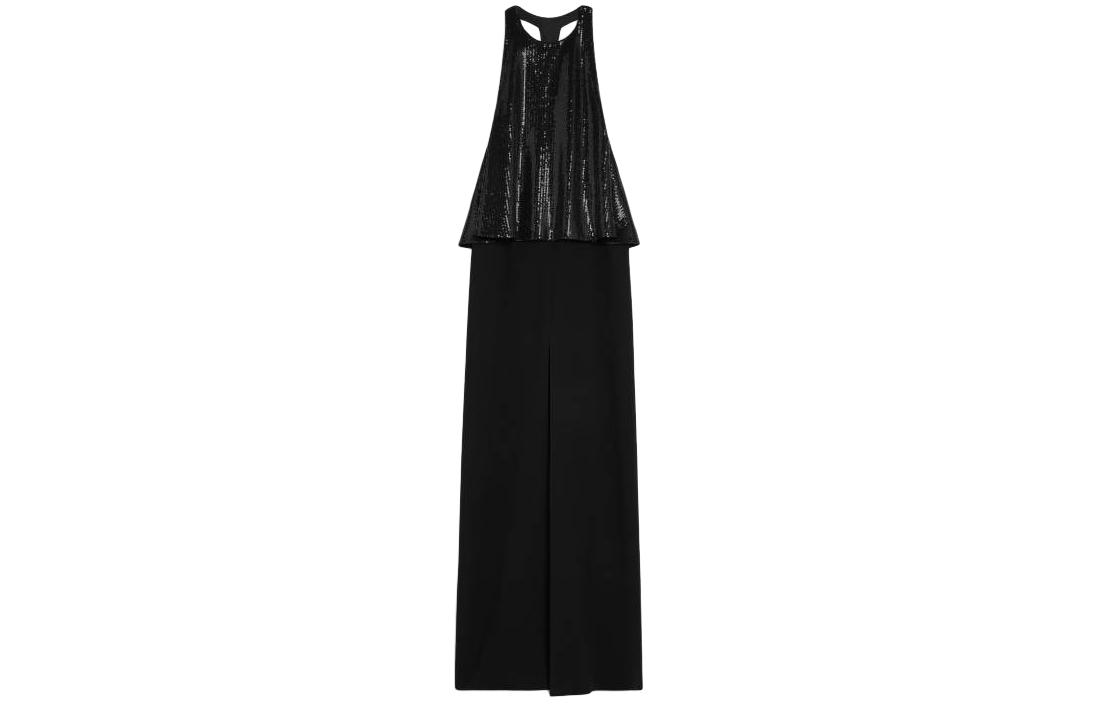 CELINE Embroidered Column Dress In Satin Lined Crepe Sleeveless Dress Women's Black