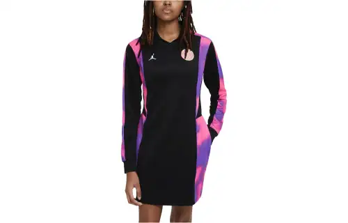 Jordan Paris Saint Germain Long Sleeved Dresses Women's Black Lapel Moderate Short