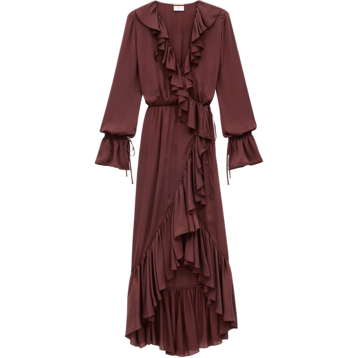 SAINT LAURENT Ruffled V Neck Wrap Dress