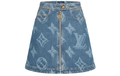 LOUIS VUITTON New Quarterly Products Of LV Denim Short Skirts Women's Blue Moderate Short A Line Skirt