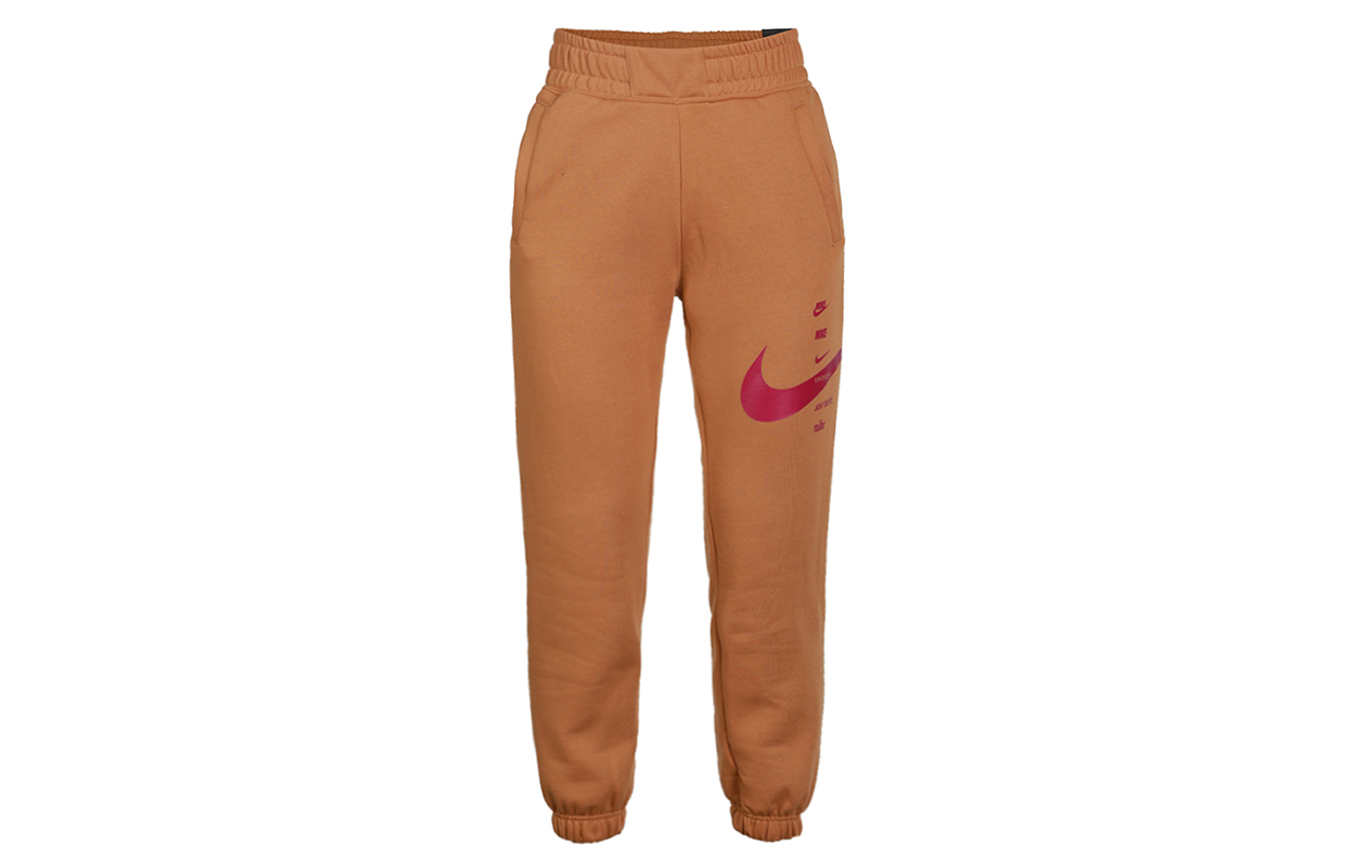 Nike Sportswear Swoosh Logo Fleece Lined Thermal Casual Sports Sweatpants Full Length Pants Women’s Spicy Sauce Yellow