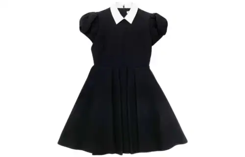 DIOR Short Sleeved Dresses Women's Black Peter Pan Collar Moderate Mid Length
