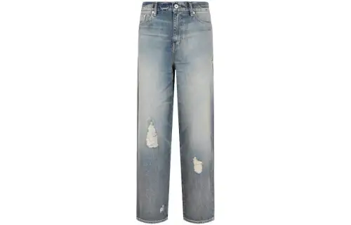 KENZO Logo Patch Straight Leg Distressed Jeans