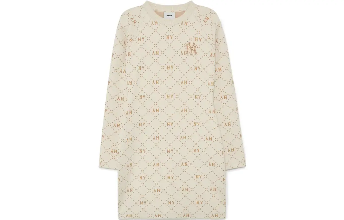 MLB Long-Sleeved Dresses Women's Ecru Crew Neck Moderate Mid-Length