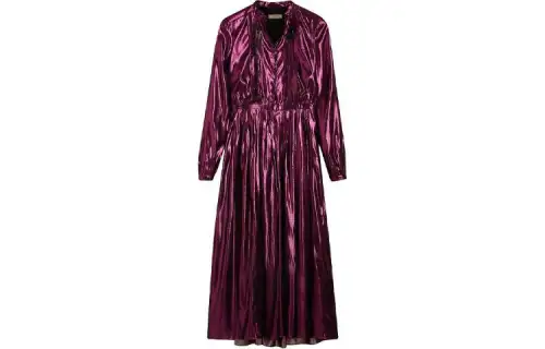Burberry Metallic Long Sleeve Pleated Dress Long Sleeved Dress Women's