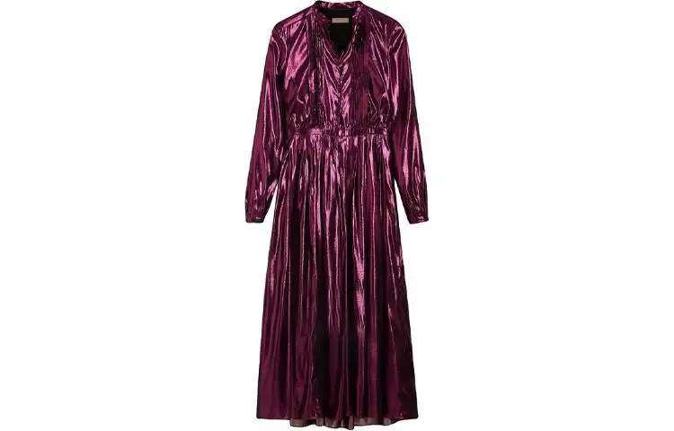 Burberry Metallic Long Sleeve Pleated Dress Long Sleeved Dress Women's