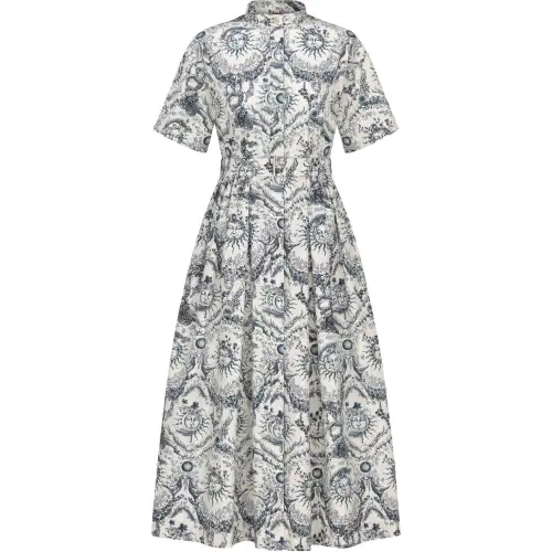 DIOR Mid Length Shirt Dress Short Sleeved Dress Women's Marine Blue