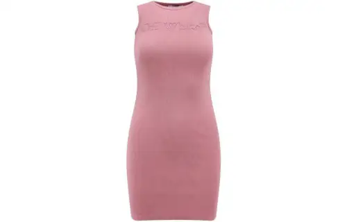 OFF WHITE Sleeveless Dresses Women's Pink Crew Neck Moderate Short