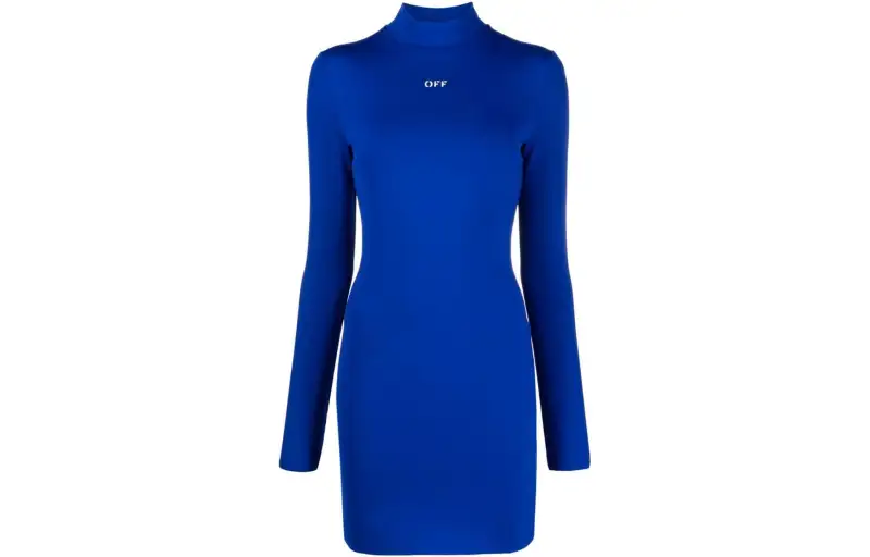 OFF WHITE Long Sleeved Dresses Women's Blue Turtleneck Moderate Short