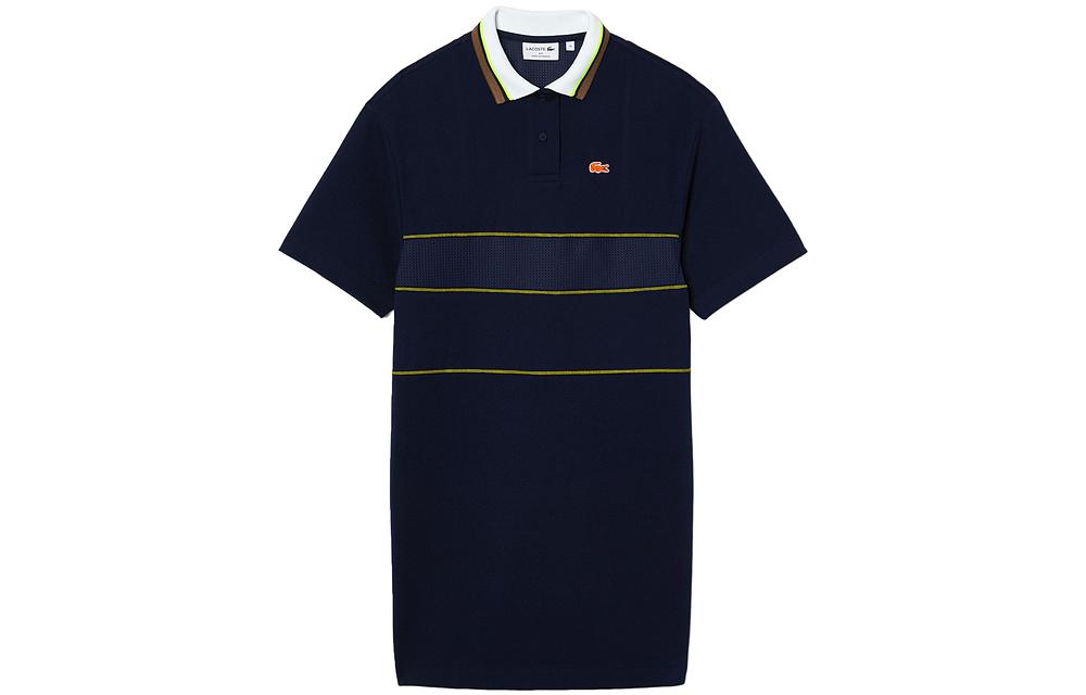 LACOSTE Short Sleeved Dresses Women's Navy Blue Polo Collar Moderate Mid Length