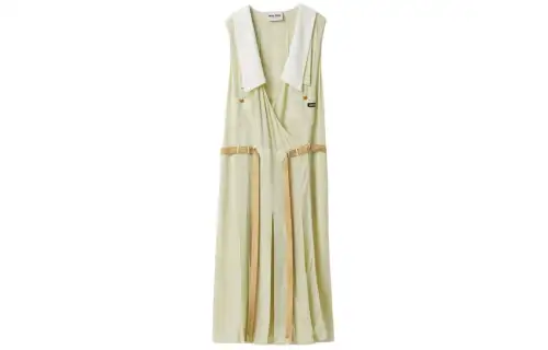 MIU MIU Garment Dyed Crepe De Chine Dress Sleeveless Dress Women's Agave