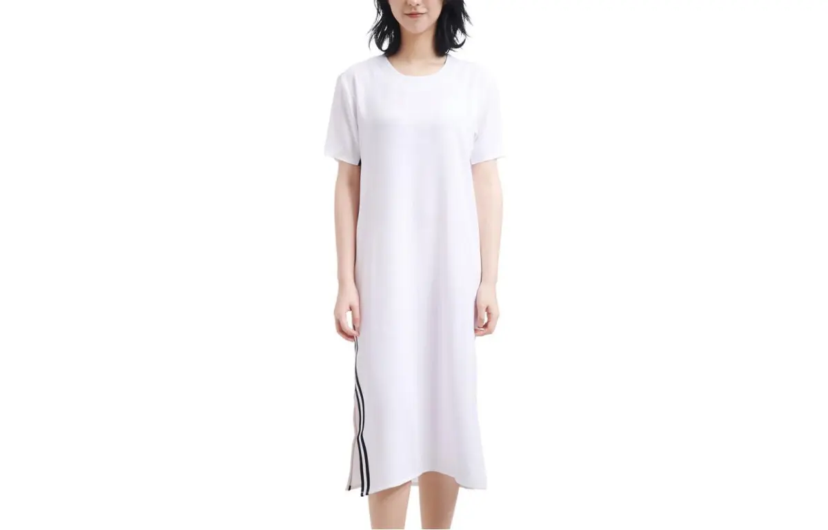 Adidas Originals Short-Sleeved Dresses Women's White Crew Neck Moderate Long