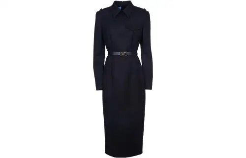 PRADA High Neck Belted Waist Midi Dress