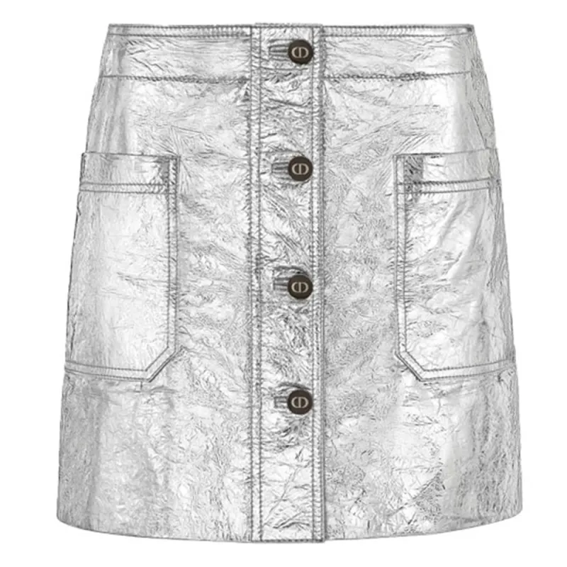 DIOR FW21 Leather Short Skirts Women's Silver