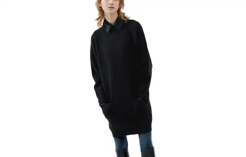 UNIQLO FW23 U Long Sleeved Dresses Women's Black Half Turtleneck Moderate Mid Length