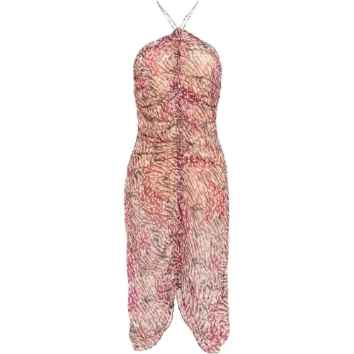 ISABEL MARANT ETOILE FW24 animal print ruffle design curved edge suspender dress women's raspberry pink