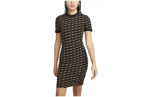 Nike Short Sleeved Dresses Women's Black Crew Neck Moderate Short