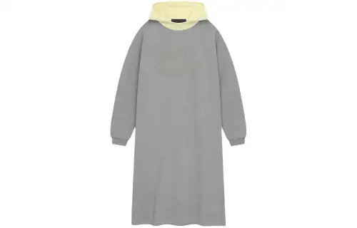 Fear Of God Essentials Women's Nylon Fleece Hooded Dress Dark Heather Oatmeal/Garden Yellow