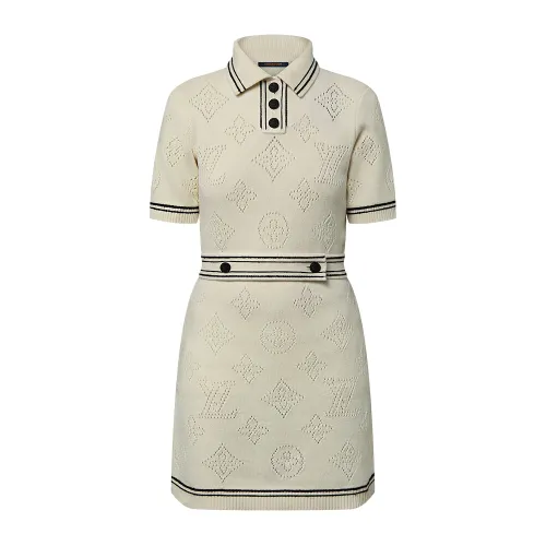 Lv Stripe Accent Knit Polo Dress