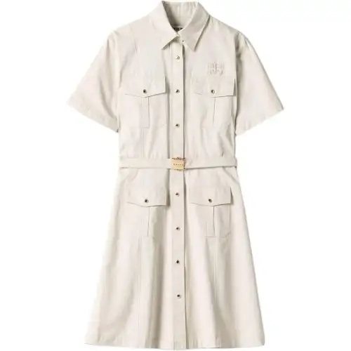 MIU MIU Logo Patch Belted Shirt Dress