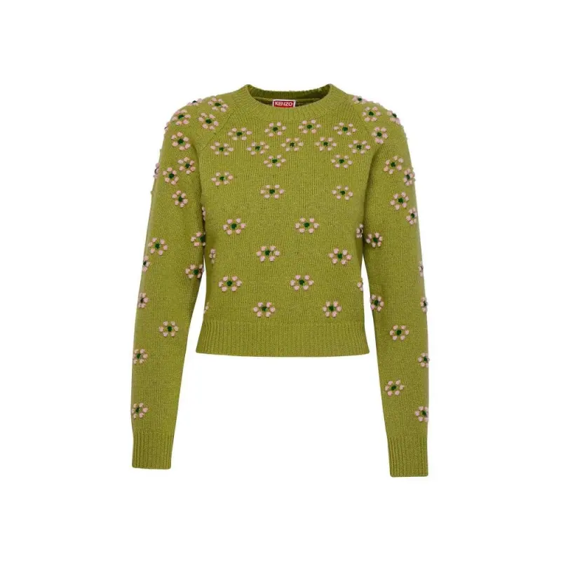 【Previous Season】floral-embroidered wool jumper