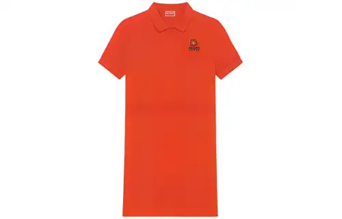 KENZO Short Sleeved Dresses Women's Orange Polo Collar Moderate Mid Length