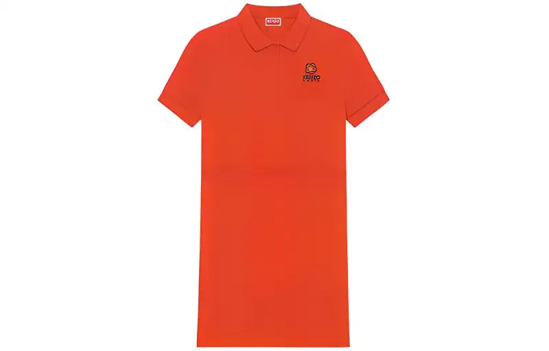 KENZO Short Sleeved Dresses Women's Orange Polo Collar Moderate Mid Length