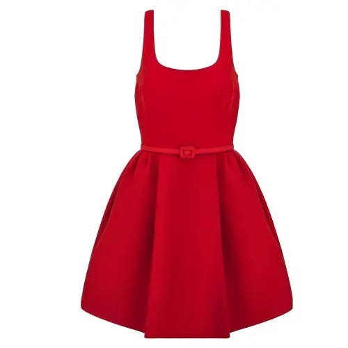 DIOR Slip Dresses Women's Red Square Collar Moderate Short