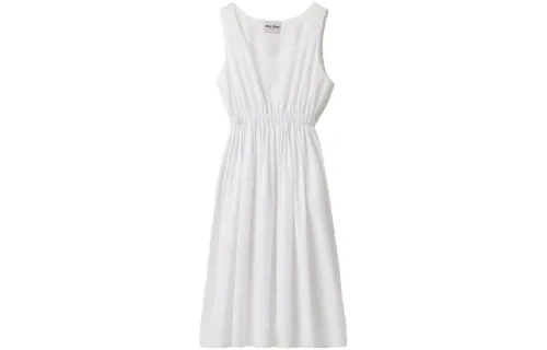 MIU MIU Sleeveless Dresses Women's White Crew Neck Moderate Mid Length
