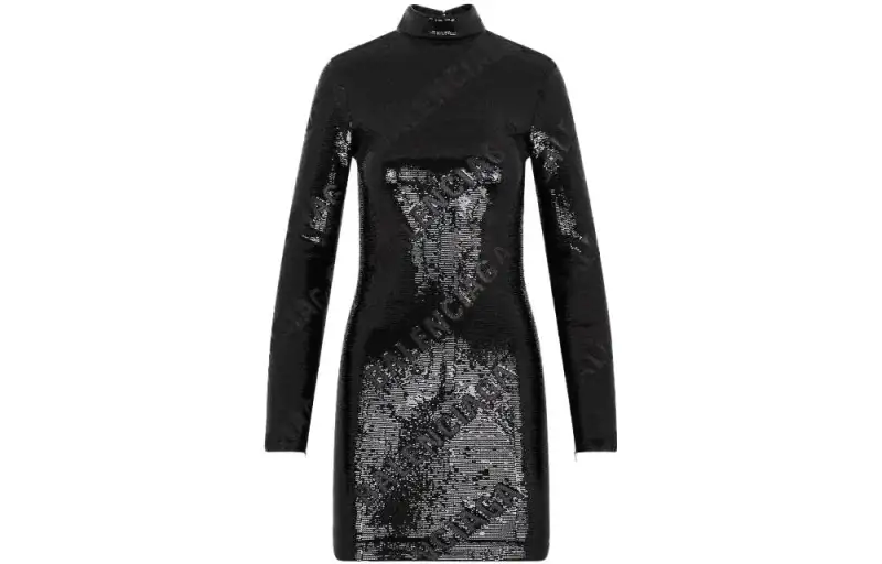 Balenciaga All Over Sequin Embellished Highneck Dress