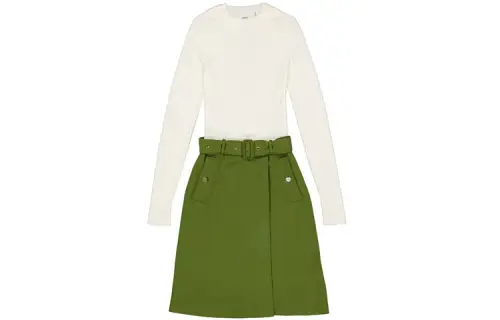Burberry Long Sleeved Dresses Women's Green Crew Neck Moderate Mid Length