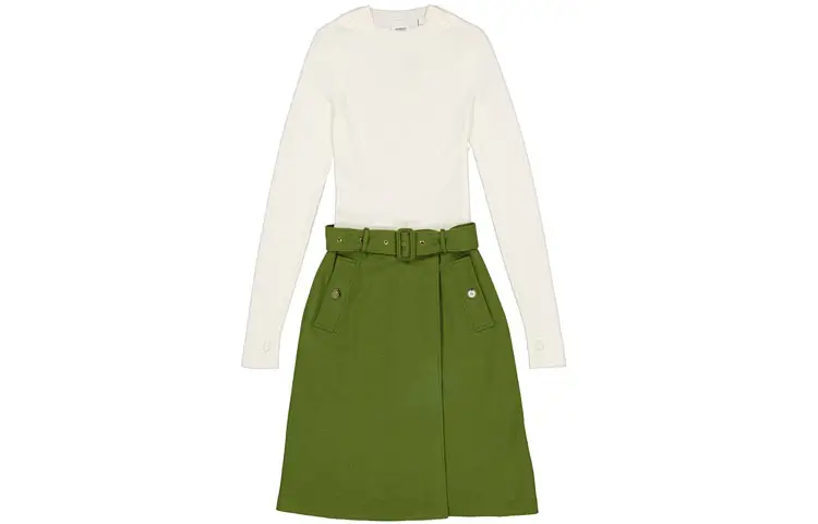 Burberry Long Sleeved Dresses Women's Green Crew Neck Moderate Mid Length