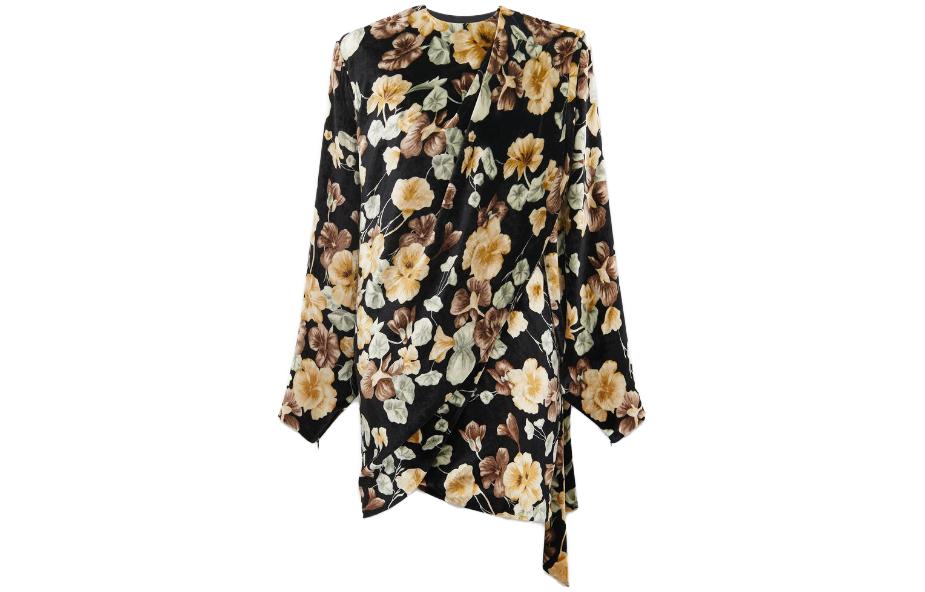 SAINT LAURENT Draped Floral Patterned Dress